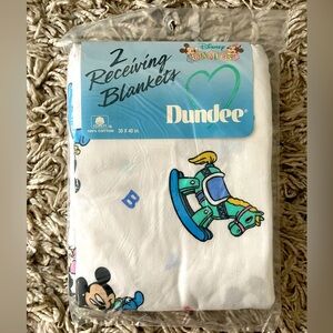 Vintage Disney Babies 2 Receiving Blankets NEW Dundee Vtg Mickey baby Minnie